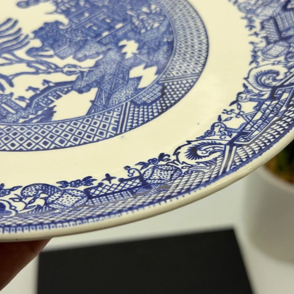 Vintage Blue Willow Blue and White Transferware Ceramic Sandwich Plate 9